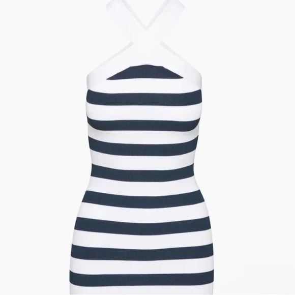 Aritzia Navy and White Halter Sheath Mini Dress - Picture 3 of 3